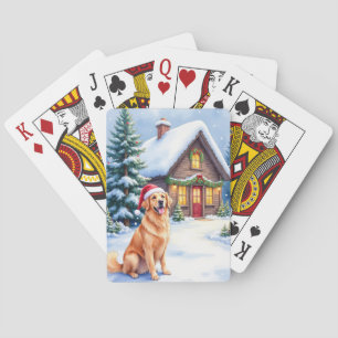 Golden Retriever Rustic Cabin Santa Hut Weihnachte Spielkarten
