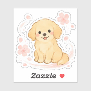 Golden Retriever Sakura Japanischer Pinselbilder H Aufkleber