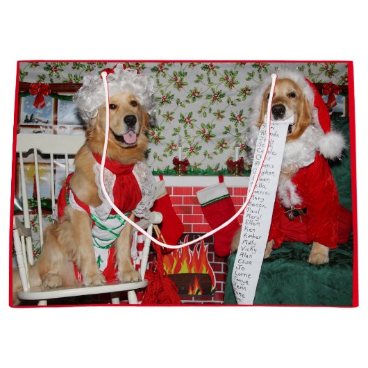 Golden retriever Sankt und Frau Klaus Große Geschenktüte (Vorderseite)