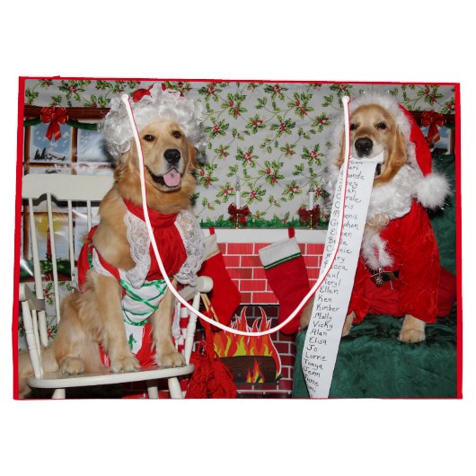 Golden retriever Sankt und Frau Klaus Große Geschenktüte (Rückseite)