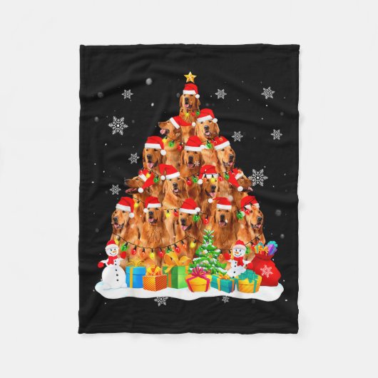 Golden Retriever Santa Christmas Tree Lights Dog X Fleecedecke (Vorderseite)