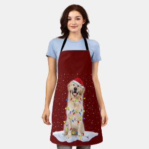 Golden retriever Santa Christmas Tree Lights Xmas Schürze