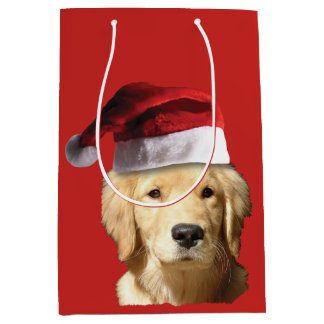 Golden Retriever Santa Claus Hat Mittlere Geschenktüte