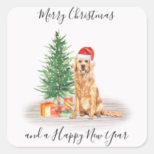 Golden Retriever Santa Dog Frohe Weihnachten Quadratischer Aufkleber