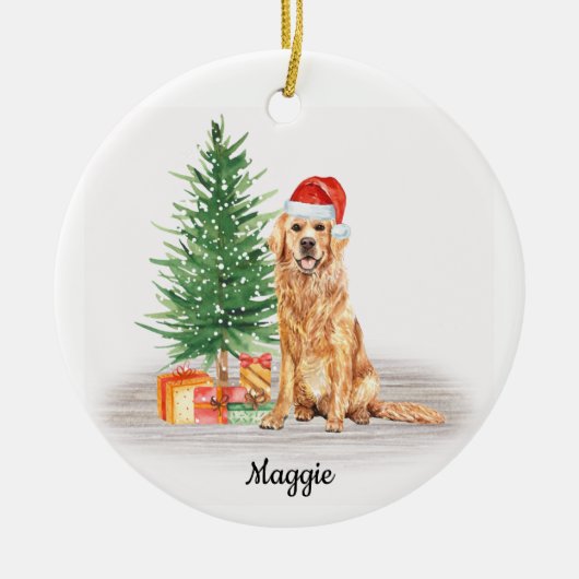 Golden Retriever Santa Dog Personalisierte Weihnac Keramik Ornament (Vorne)