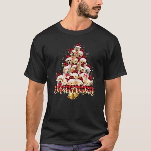 Golden Retriever Santa Hat Dogs Red Buffalo Plaid T-Shirt (Vorderseite)