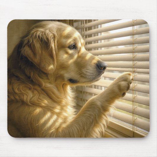 Golden Retriever schaut durch sonnendurchflutete J Mousepad (Vorne)