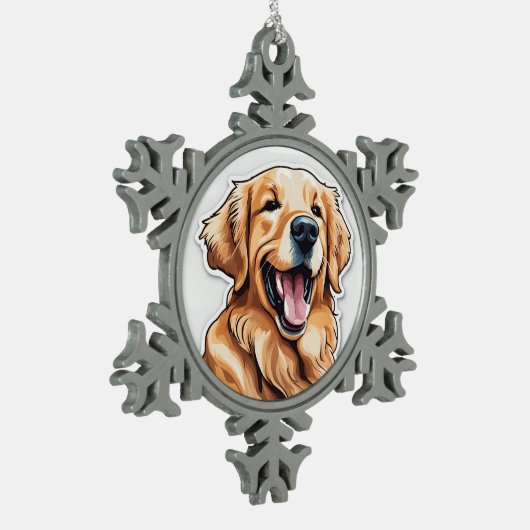 Golden Retriever Schneeflocken Zinn-Ornament (Links)