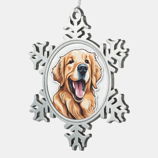 Golden Retriever Schneeflocken Zinn-Ornament (Rechts)