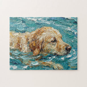 Golden Retriever Schwimmen I Türkisblaue Farbe Puzzle