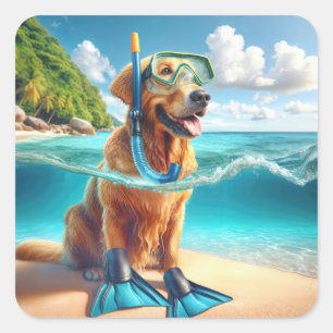 Golden Retriever Scuba Diver Quadratischer Aufkleber