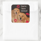 Golden Retriever Sie wurden geküsst Quadratischer Aufkleber (Tasche)