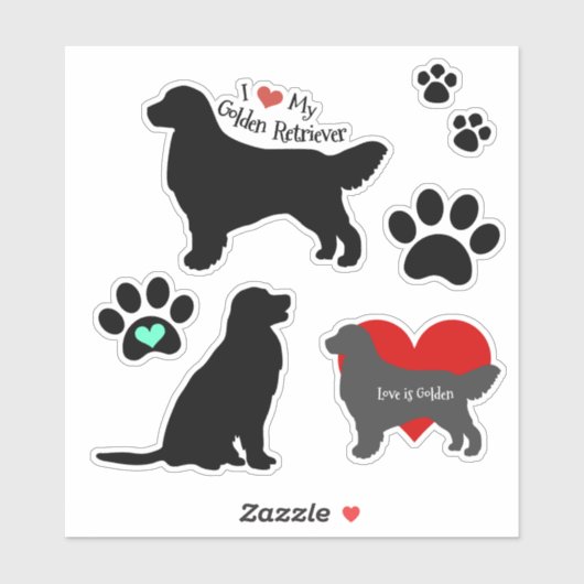 Golden Retriever Silhouette and Pawprints Group Aufkleber (Blatt)