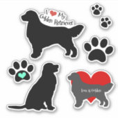 Golden Retriever Silhouette and Pawprints Group Aufkleber (Vorderseite)