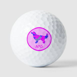 Golden Retriever Silhouette Hot Pink & Blue Golfball