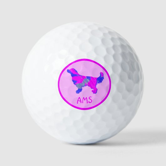 Golden Retriever Silhouette Hot Pink & Blue Golfball (Vorderseite)