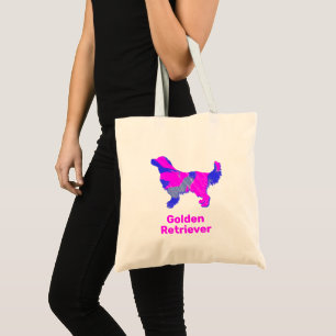 Golden Retriever Silhouette Hot Pink & Blue Tragetasche