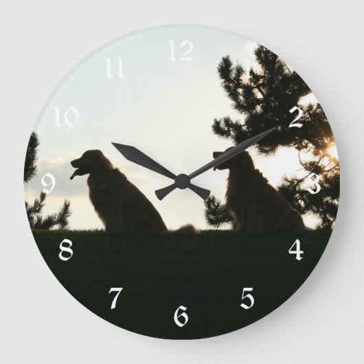 Golden Retriever Silhouette Wall Clock Große Wanduhr (Vorderseite)