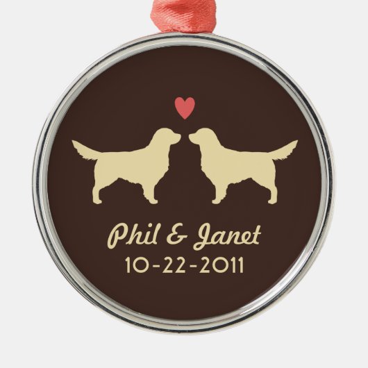 Golden Retriever Silhouetten Hunde Couple Custom Silbernes Ornament (Vorne)