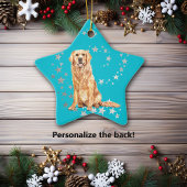 Golden Retriever Silver Stars Aquamarin Weihnachte Keramik Ornament