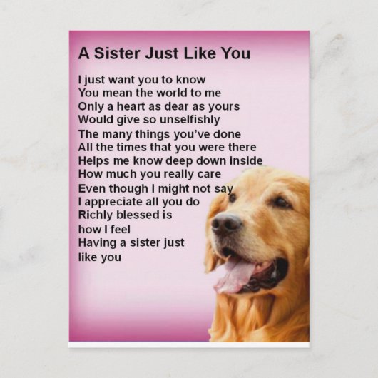 Golden Retriever - Sister Gedicht Postkarte (Vorderseite)