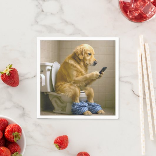 Golden Retriever Sitting On the Toilet Texting Serviette (Beispiel)