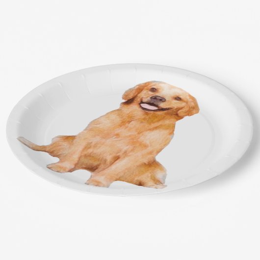 Golden Retriever Sitzen Pappteller (Schrägansicht)