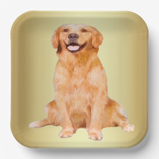 Golden Retriever Sitzen Pappteller (Vorderseite)