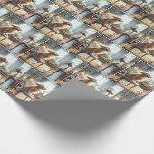 Golden Retriever sitzend vor dem Lüfter Geschenkpapier (Ecke)