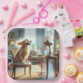 Golden Retriever sitzend vor dem Lüfter Pappteller (Party)