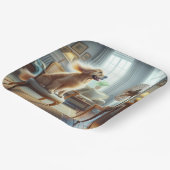 Golden Retriever sitzend vor dem Lüfter Pappteller (Gewinkelt)