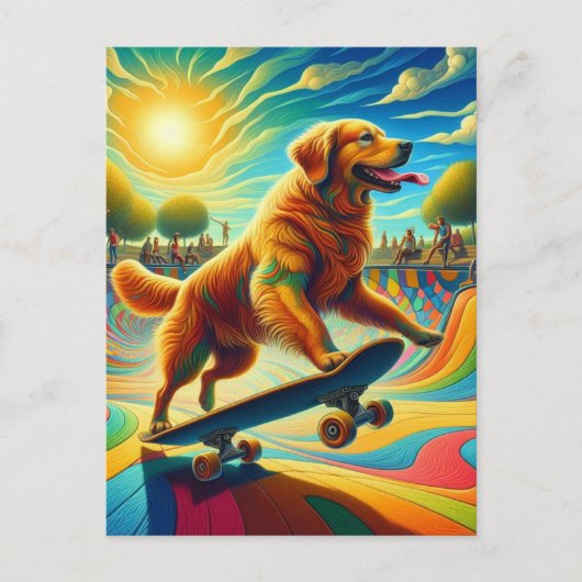 Golden Retriever Skateboarding Postkarte (Vorderseite)