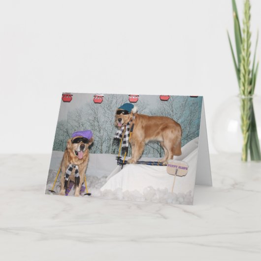 Golden Retriever Skiing Birthday Karte (Vorderseite)