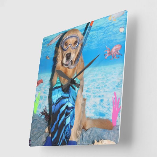 Golden retriever Snorkeler Quadratische Wanduhr (Winkel)