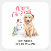 GOLDEN RETRIEVER SNOW MERRY CHRISTMAS CUSTOM TEXT QUADRATISCHER AUFKLEBER (Vorderseite)
