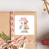 GOLDEN RETRIEVER SNOW MERRY CHRISTMAS CUSTOM TEXT QUADRATISCHER AUFKLEBER