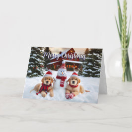 Golden Retriever Snow Welppies Weihnachtskarte Feiertagskarte
