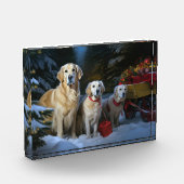 Golden Retriever Snowy Sleigh Weihnachtsdekor Fotoblock (Links)