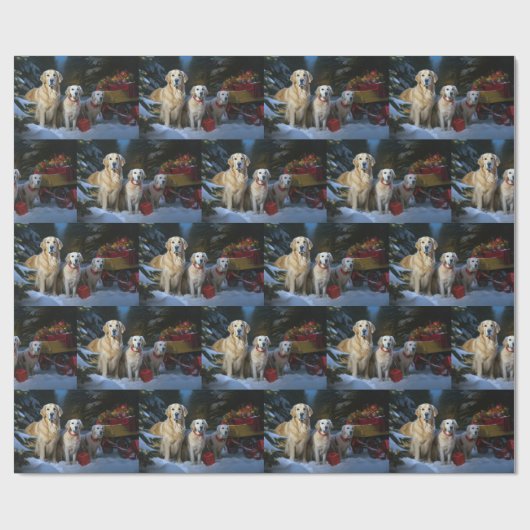 Golden Retriever Snowy Sleigh Weihnachtsdekor Geschenkpapier (Flach)