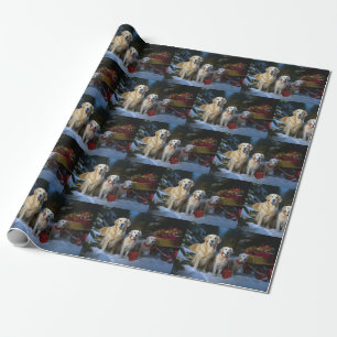 Golden Retriever Snowy Sleigh Weihnachtsdekor Geschenkpapier