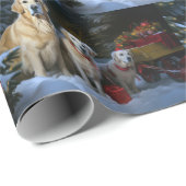 Golden Retriever Snowy Sleigh Weihnachtsdekor Geschenkpapier (Rolleneckpunkt)