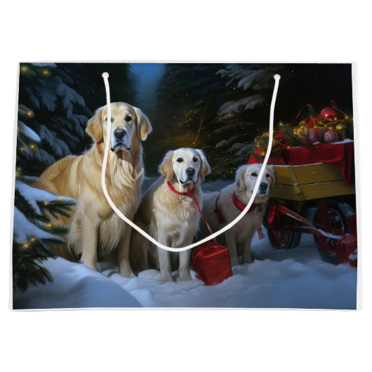 Golden Retriever Snowy Sleigh Weihnachtsdekor Große Geschenktüte (Vorderseite)
