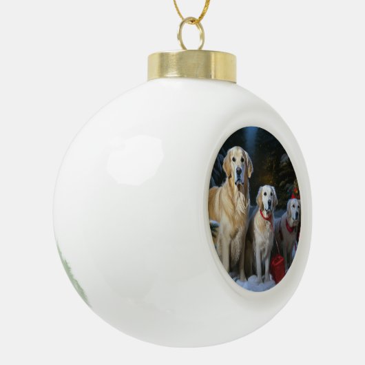 Golden Retriever Snowy Sleigh Weihnachtsdekor Keramik Kugel-Ornament (Links)
