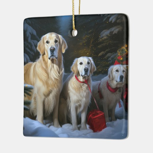 Golden Retriever Snowy Sleigh Weihnachtsdekor Keramikornament (Links)