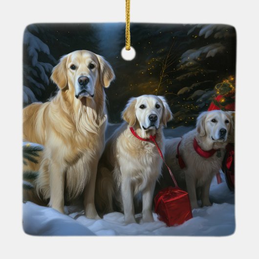 Golden Retriever Snowy Sleigh Weihnachtsdekor Keramikornament (Rückseite)