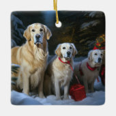 Golden Retriever Snowy Sleigh Weihnachtsdekor Keramikornament (Vorderseite)