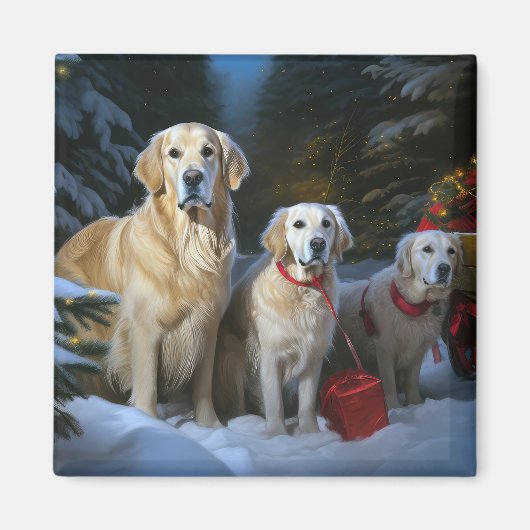 Golden Retriever Snowy Sleigh Weihnachtsdekor Magnet (Vorne)