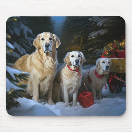 Golden Retriever Snowy Sleigh Weihnachtsdekor Mousepad (Vorne)