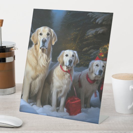 Golden Retriever Snowy Sleigh Weihnachtsdekor Sockelschild (In Situ)