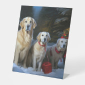 Golden Retriever Snowy Sleigh Weihnachtsdekor Sockelschild (Vorderseite)
